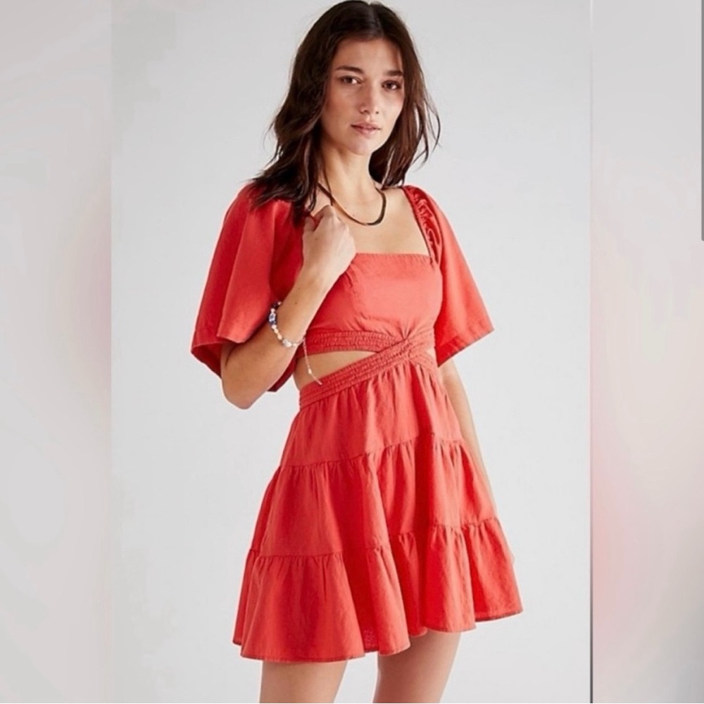 NWT Free People Coral Mini Cross of Sunlight Dress